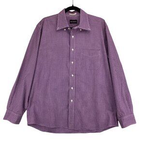 Paul Simon Mens Purple Checkered Long Sleeve‎ Cotton Shirt Size Large